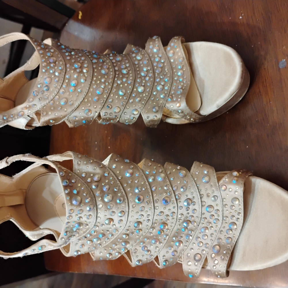 Gianni Bini Cream Heels with Glamorous Embellishments
